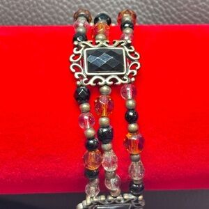 Premier Designs Black and Orange Bracelet multi colored multi strand 7.5 3158 G